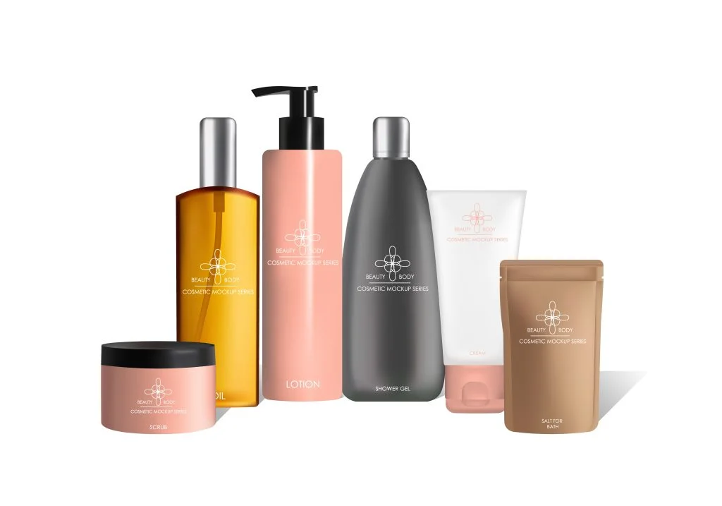 Body care cosmetics packaging vector mock up set