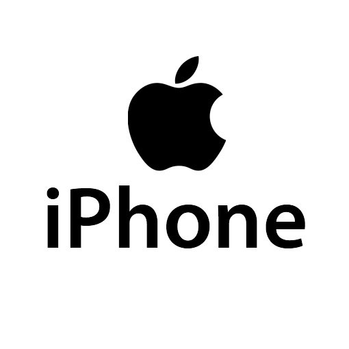 "Apple logo with the word iPhone written below in black on a white background"